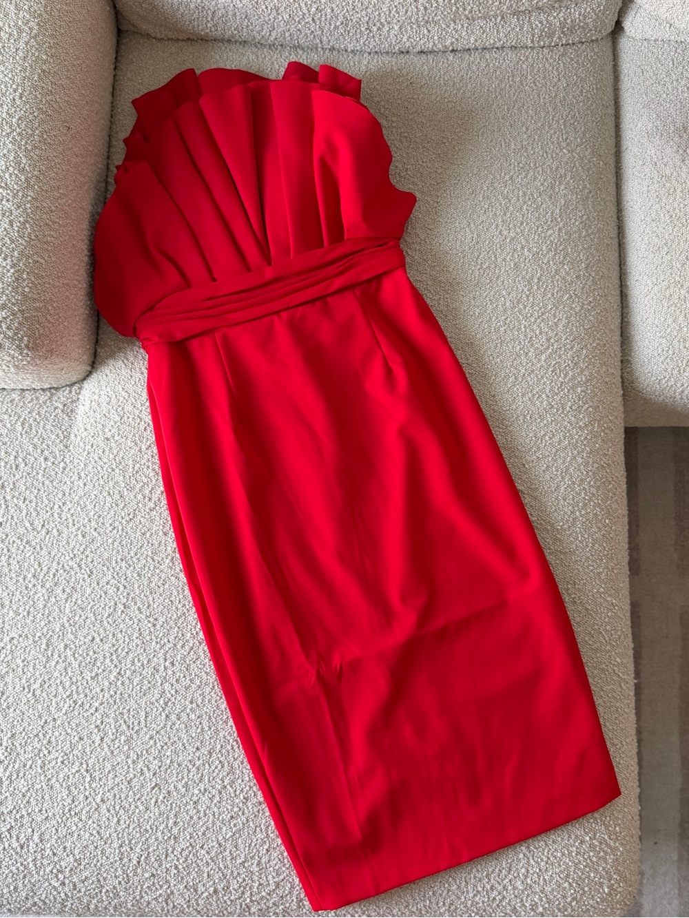 Club London Red Ruffled Strapless Dress